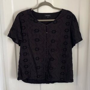 Roolee Button Front Eyelet Embroidered Top